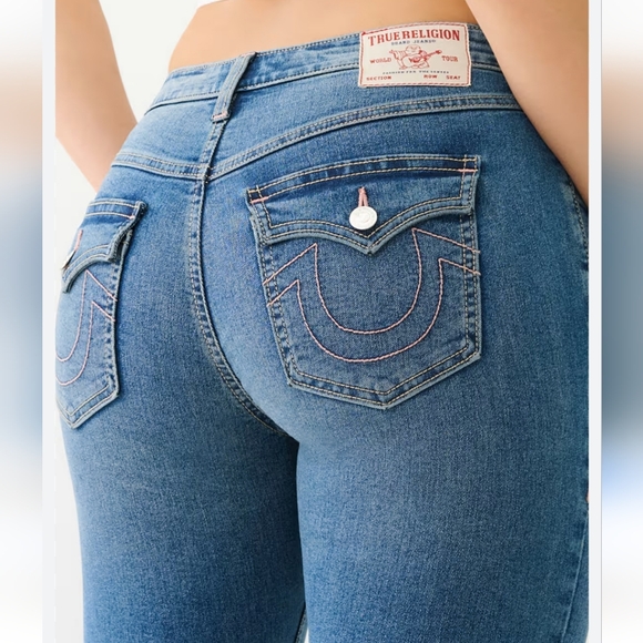 True Religion Joey Mid Rise Single Needle Flare Jean Medium Storm Wash  Size 29 - Picture 2 of 16